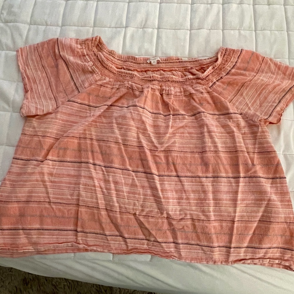 Striped Pink Short Sleeve Off the Shoulder Summer Top 3X